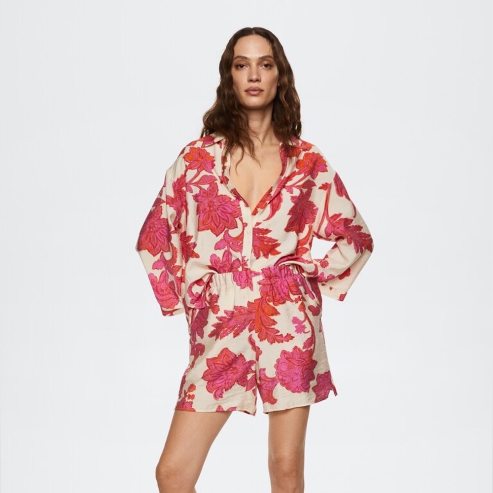 Mango Floral Print Blouse & Shorts Set